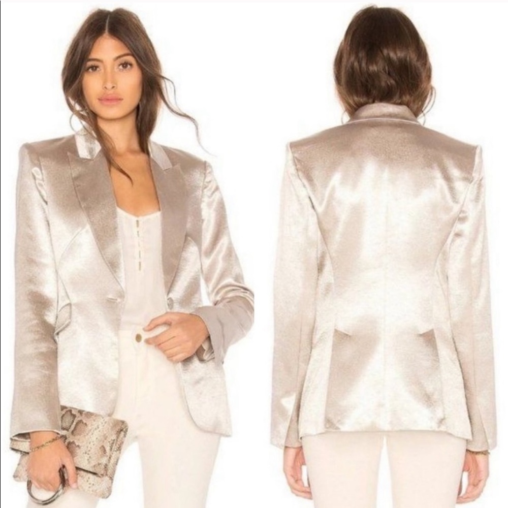 L'AGENCE Chamberlain Blazer in Platinum Silver Satin Size 8 - Picture 3 of 17